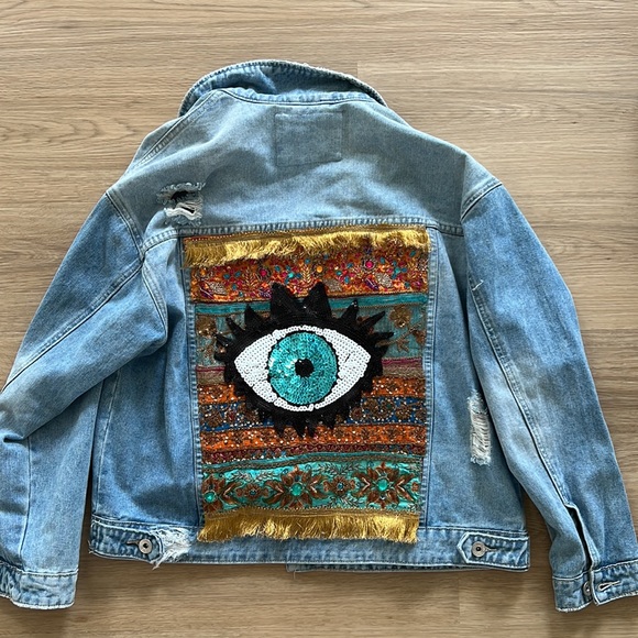 Cotton On Jackets & Blazers - Oversized embellished evil eye denim jacket